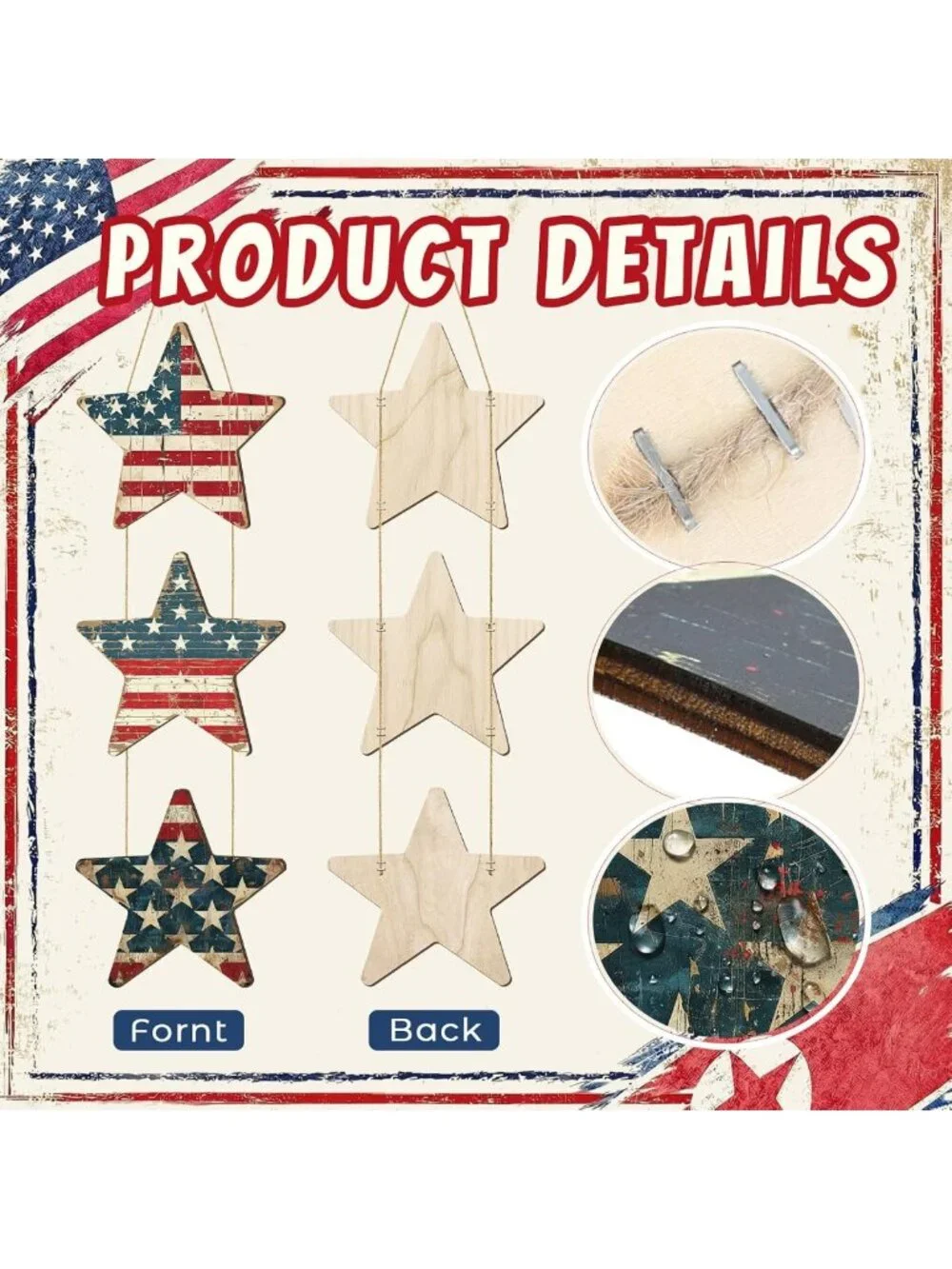 2 Pcs Patriotic Wooden Hanging Signs for 4th of July & Memorial Day Decor